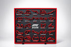 F1 2026 season circuit track wall board with red track outlines - Solid Prints
